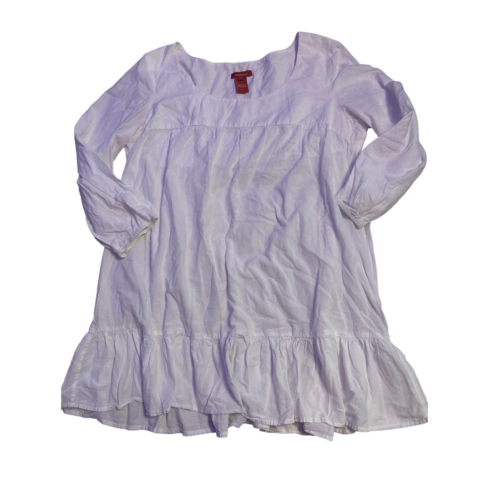 Sundance White Cotton Boho Tunic Blouse Ruffle Hem Long Sleeve Size L